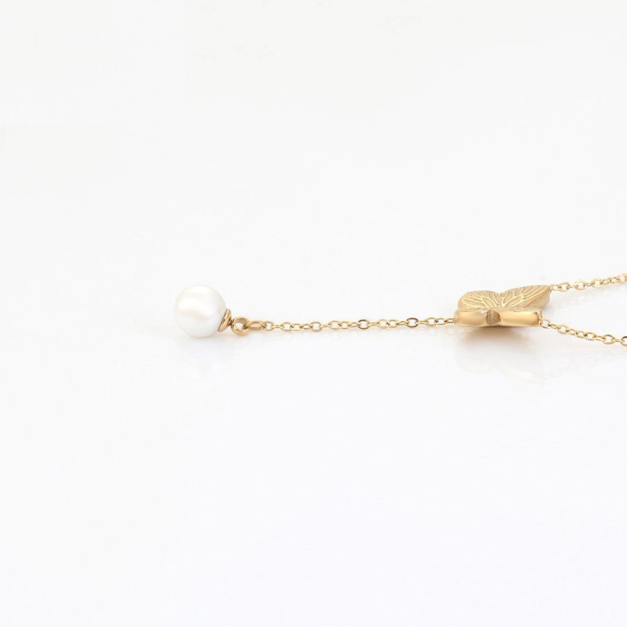 Resilient Butterfly Pearl Drop Necklace - HARMA