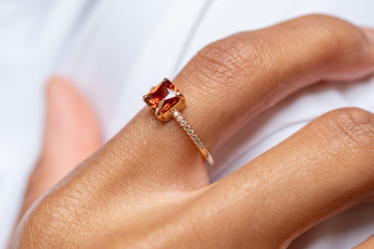 Harma jewelry 18k gold plated Aspiring Ruby Princess Cut Ring