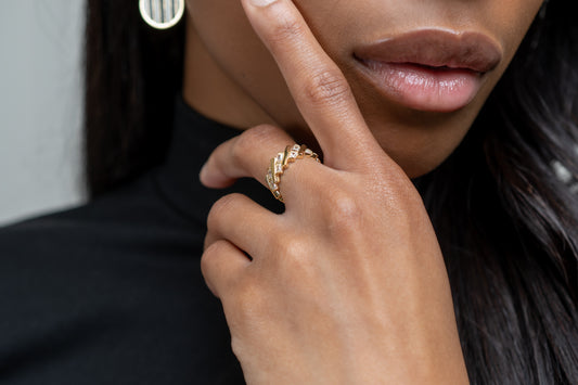 Harma jewelry dawn collection 14k gold plated Diagonal Tetris Block Adjustable Ring