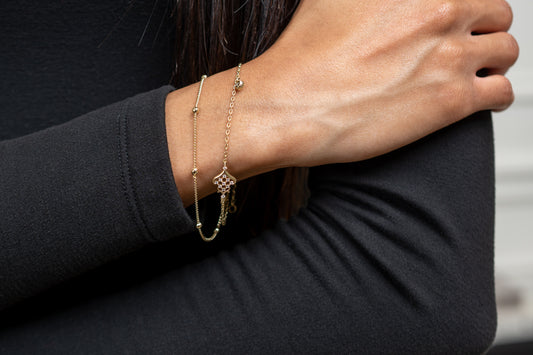 Harma jewelry 14k gold plated Divine Mihrab Double Chain Zirconia Bracelet