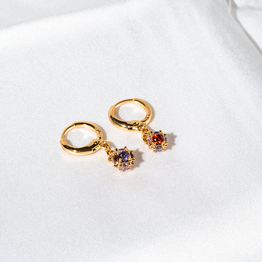 Harma Girls Vibrant Crystals Cube Dangle Hoop Earrings