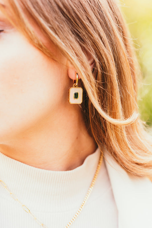 Harma jewelry Gold Plated Frosted Mother of pearl Emerald Earrings