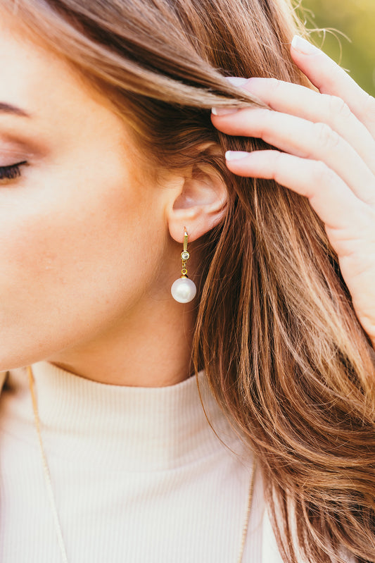 harma gold plated Pearl Drop Fish Hook Earrings