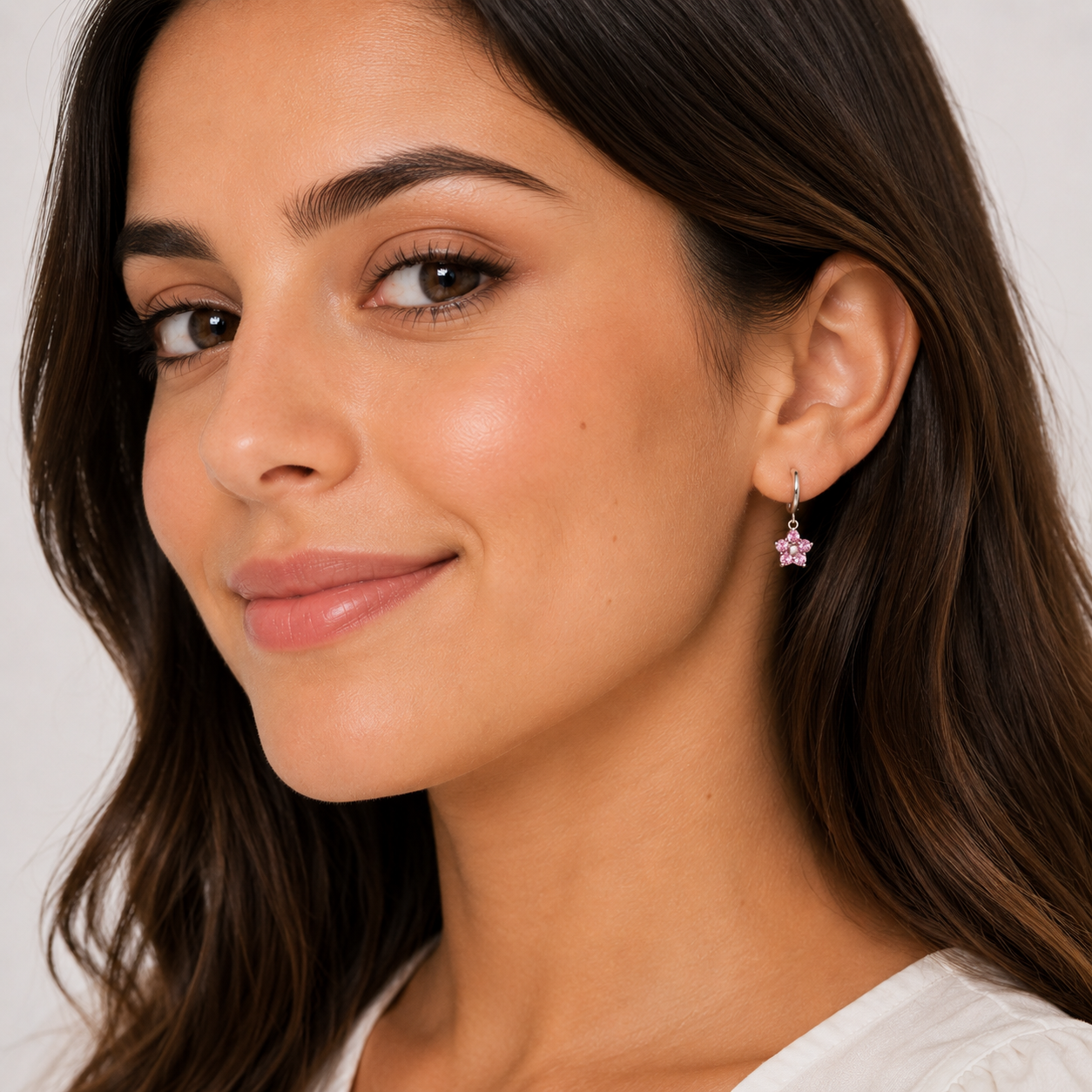 Harma Girls Little Bloom Zirconia Silver 10mm Hoop Earrings