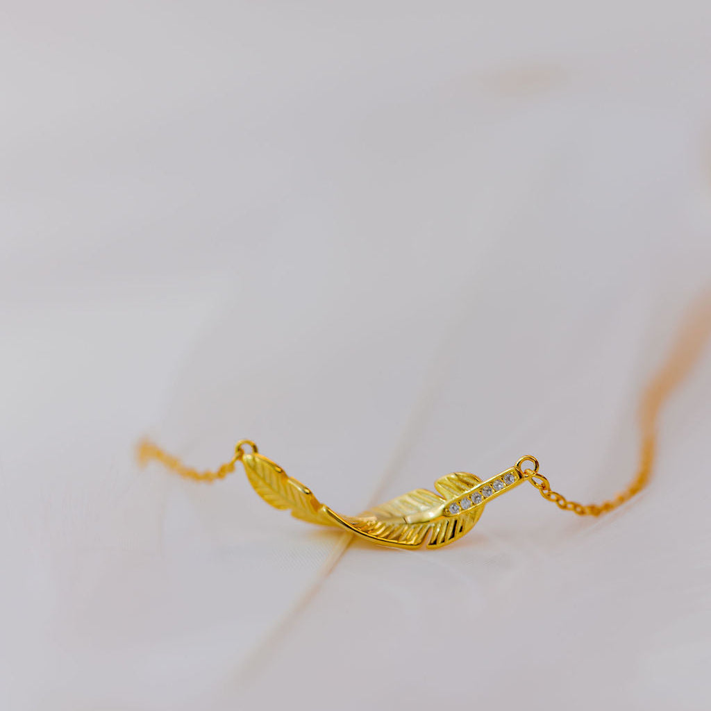 Harma Jewelry I Am Light as a Feather Sterling Silver Necklace - everyday minimalist 18K gold plated necklace for women