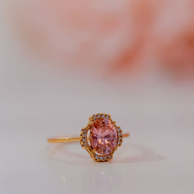 Harma Jewelry I Am Blossoming Oval PINK Zirconia Ring - self-care pink 18K gold plated rings for women