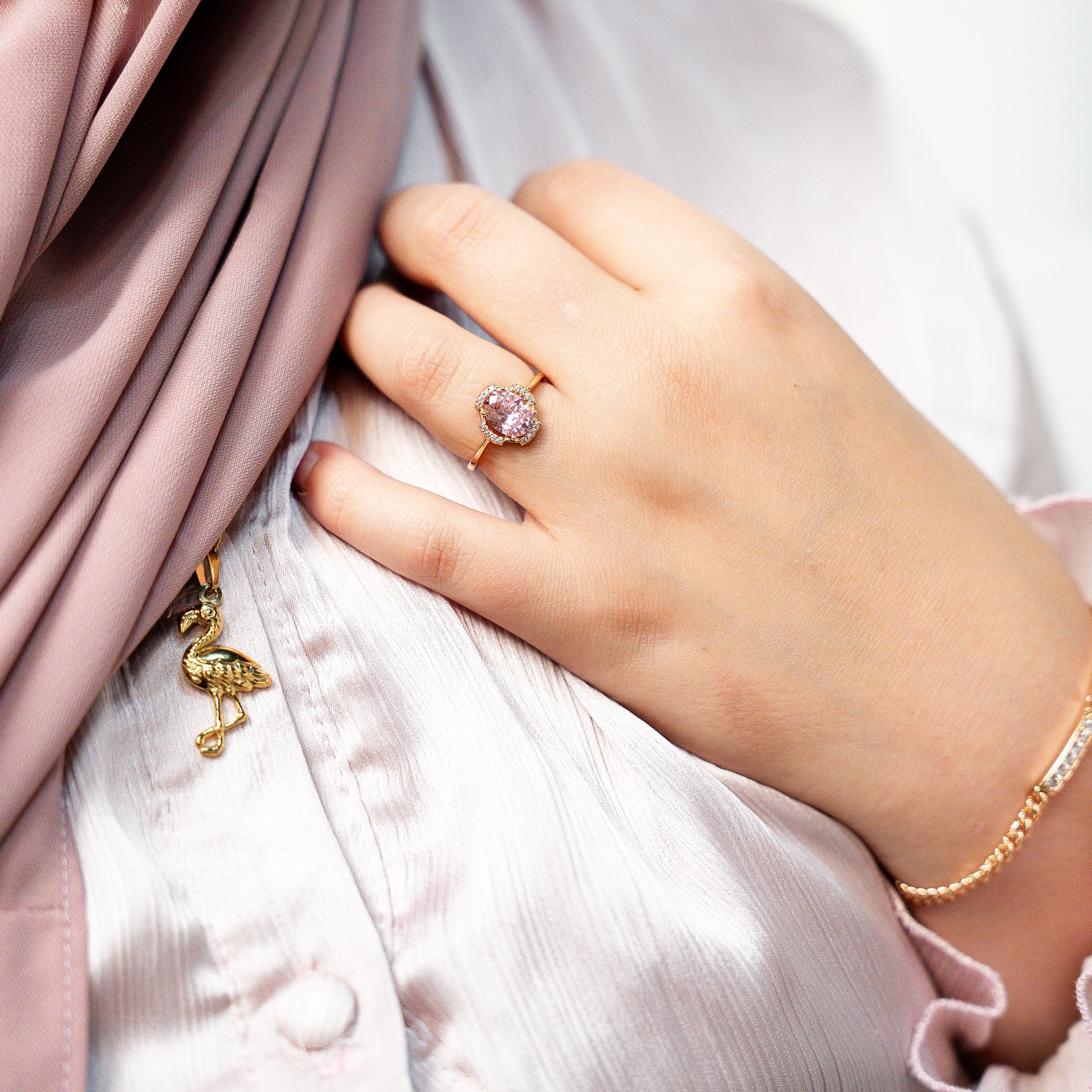 I Am Blossoming Oval PINK Zirconia Ring - HARMA