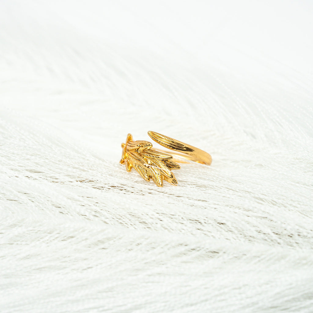Harma Jewelry Feathered Hope Gold Ring - everyday minimalist 18K gold plated rings for women