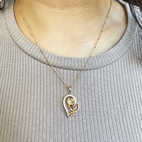 Harma Jewelry 18k gold plated Enchanted Heart and Rose Necklace