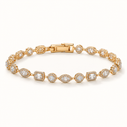 A yellow gold tennis bracelet adorned with round and marquise-cut diamonds, arranged in a circular shape on a clean white background. Fall Constellation Zirconia Bracelet 18k gold plated Harma jewlery