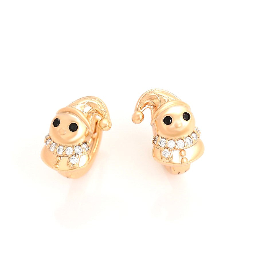 Harma Jewelry Harma Girls Cuddly Snowman Hoop Earrings - everyday minimalist 18K gold plated earrings for women