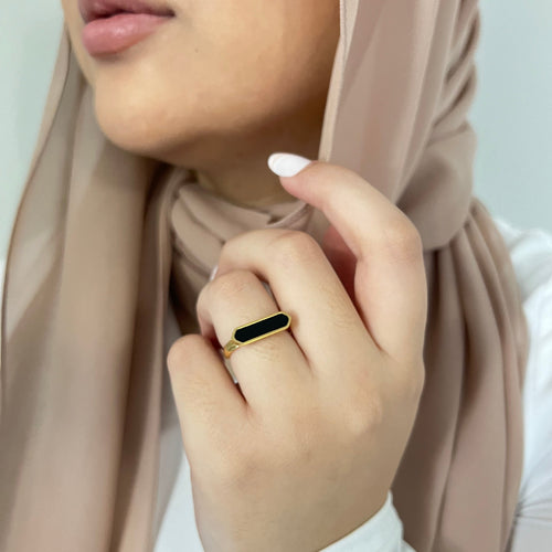 Harma jewelry vogue collection 24k gold plated Alluring Black Hexagon Ring