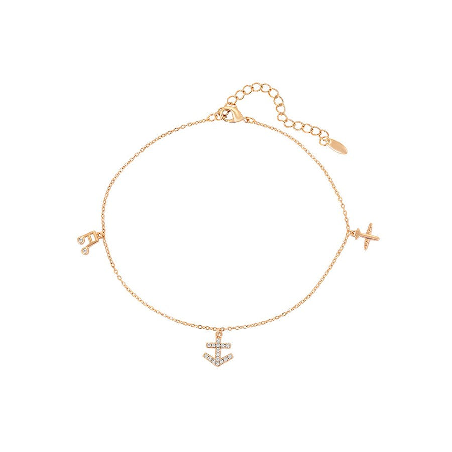 Harma Jewelry Adventure Awaits Gold Tone Charm Anklet - new beginnings pearl 18K gold plated anklets for women