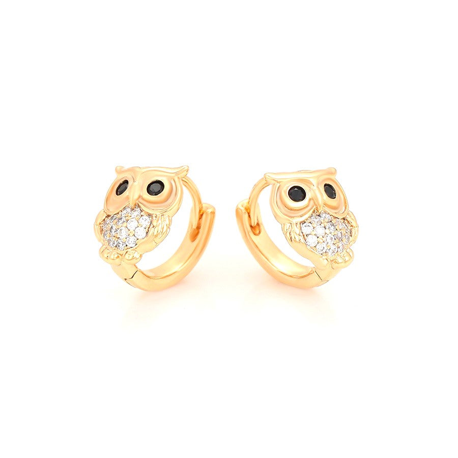 Harma Jewelry Harma Girls Observant Owl Hoop Earrings - everyday minimalist 18K gold plated earrings for women