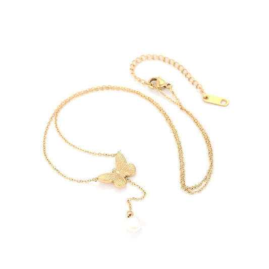 Resilient Butterfly Pearl Drop Necklace - HARMA