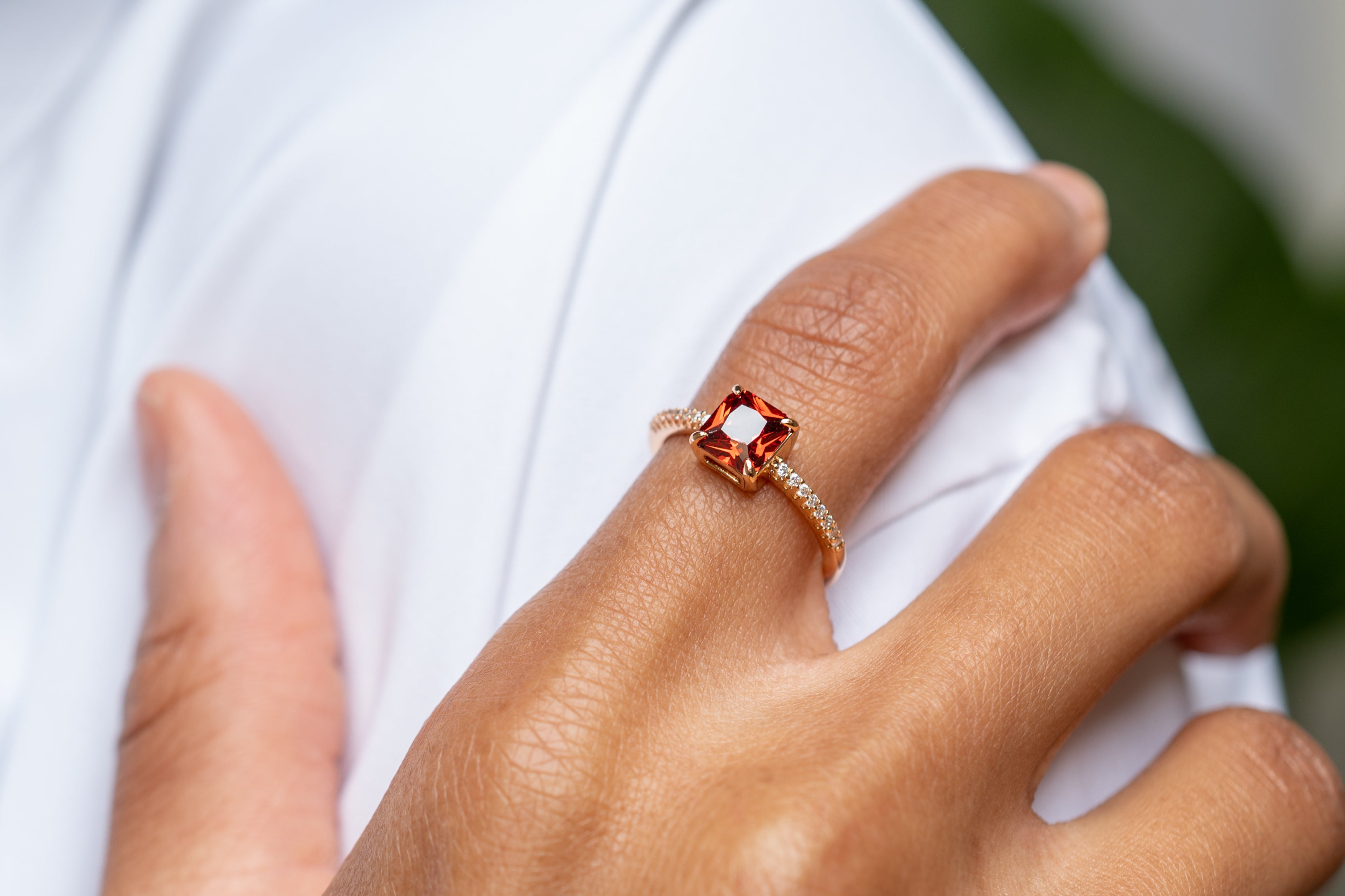 Harma jewelry 18k gold plated Aspiring Ruby Princess Cut Ring