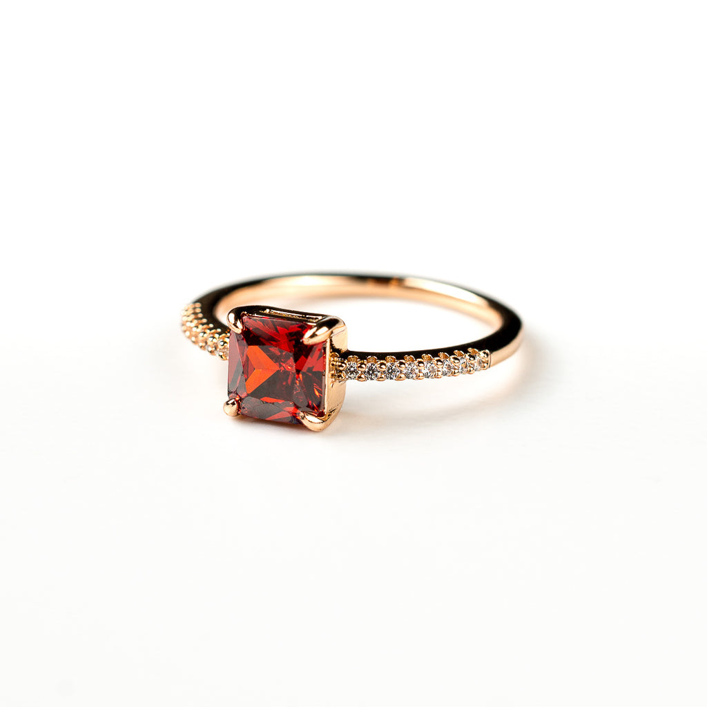Harma jewelry 18k gold plated Aspiring Ruby Princess Cut Ring