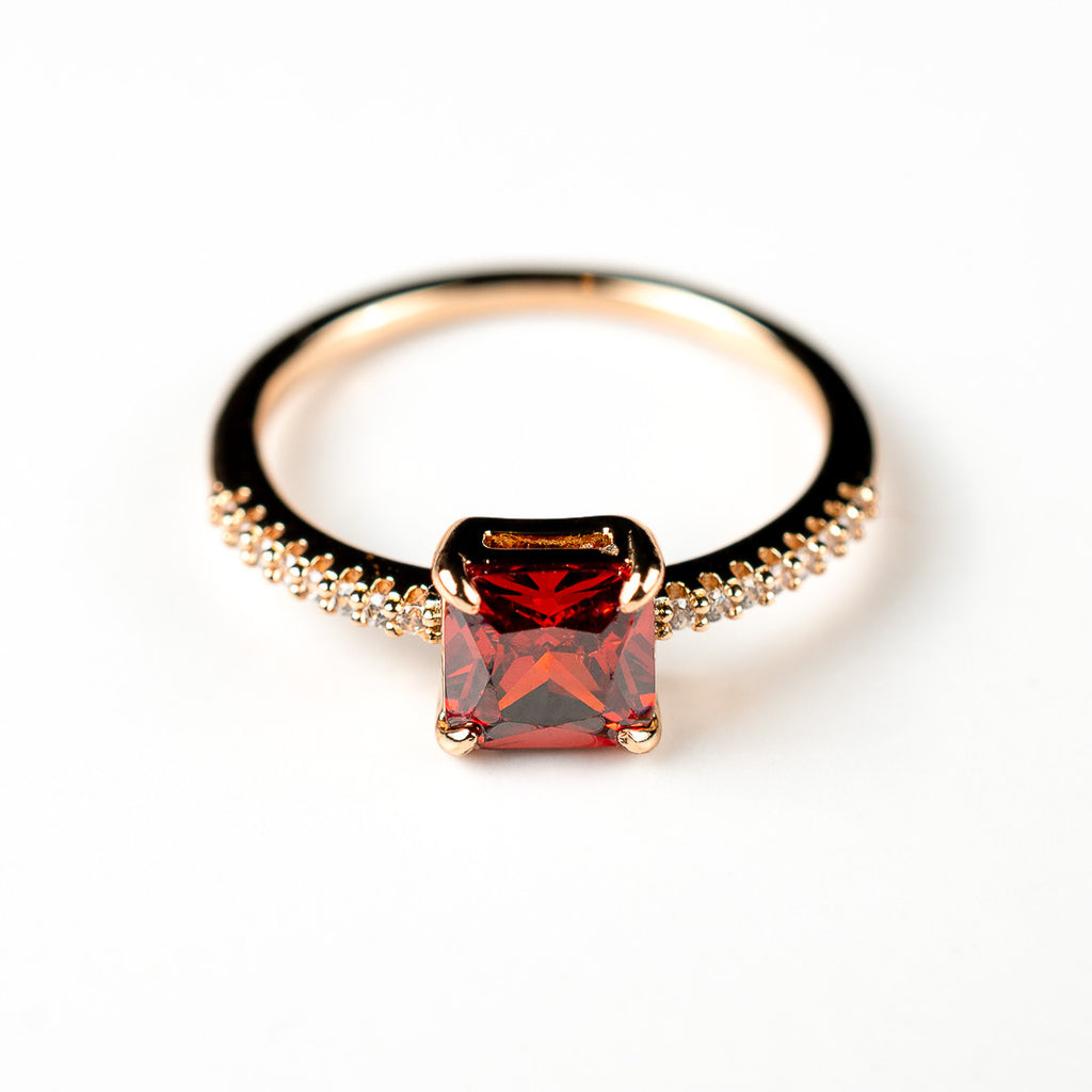 Harma jewelry 18k gold plated Aspiring Ruby Princess Cut Ring