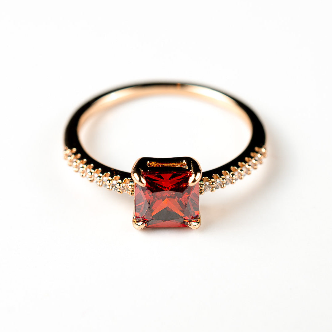 Harma jewelry 18k gold plated Aspiring Ruby Princess Cut Ring