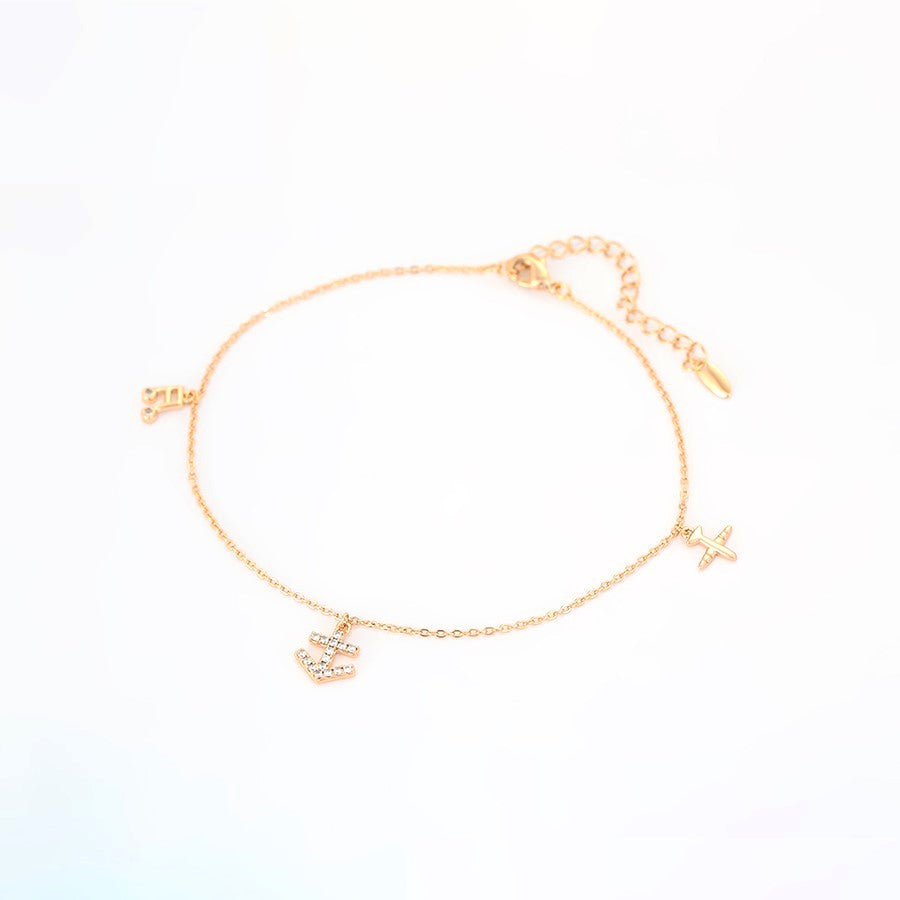 Harma Jewelry Adventure Awaits Gold Tone Charm Anklet - new beginnings pearl 18K gold plated anklets for women