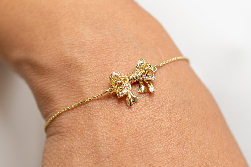 Harma Jewelry Charming Bow Chain Bracelet - new beginnings pearl 18K gold plated bracelet for women