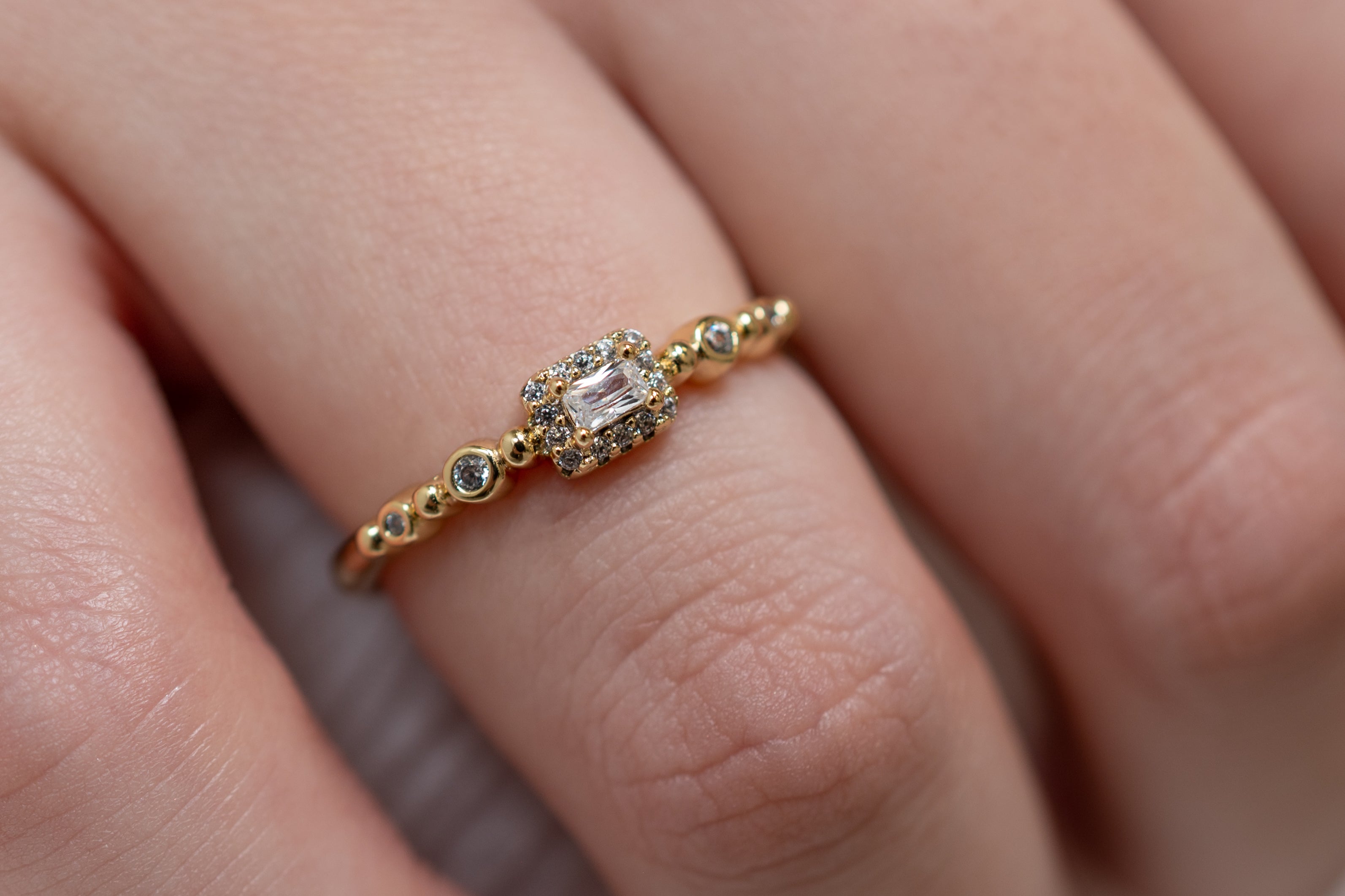 Harma jewelry 14k gold plated Sideways Baguette Dawn Zirconia Ring