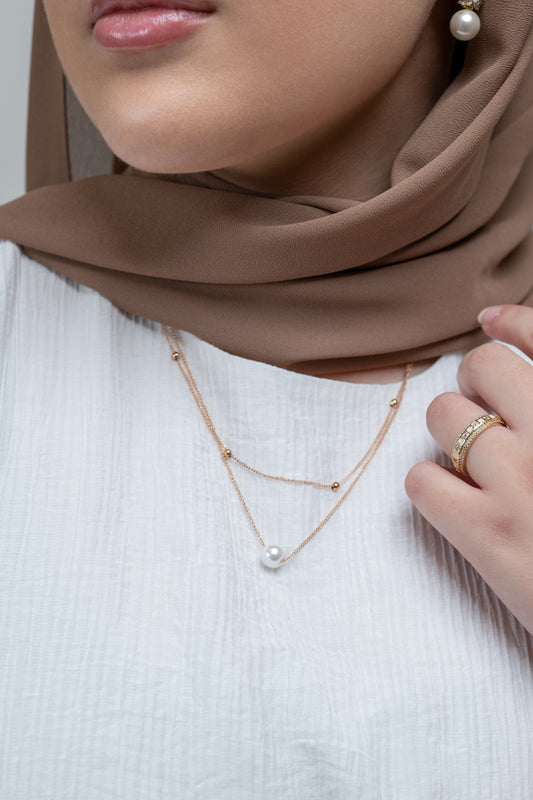 harma jewelry 18k gold plated stainless steel Fresh Start Pearl Double Chain Necklace