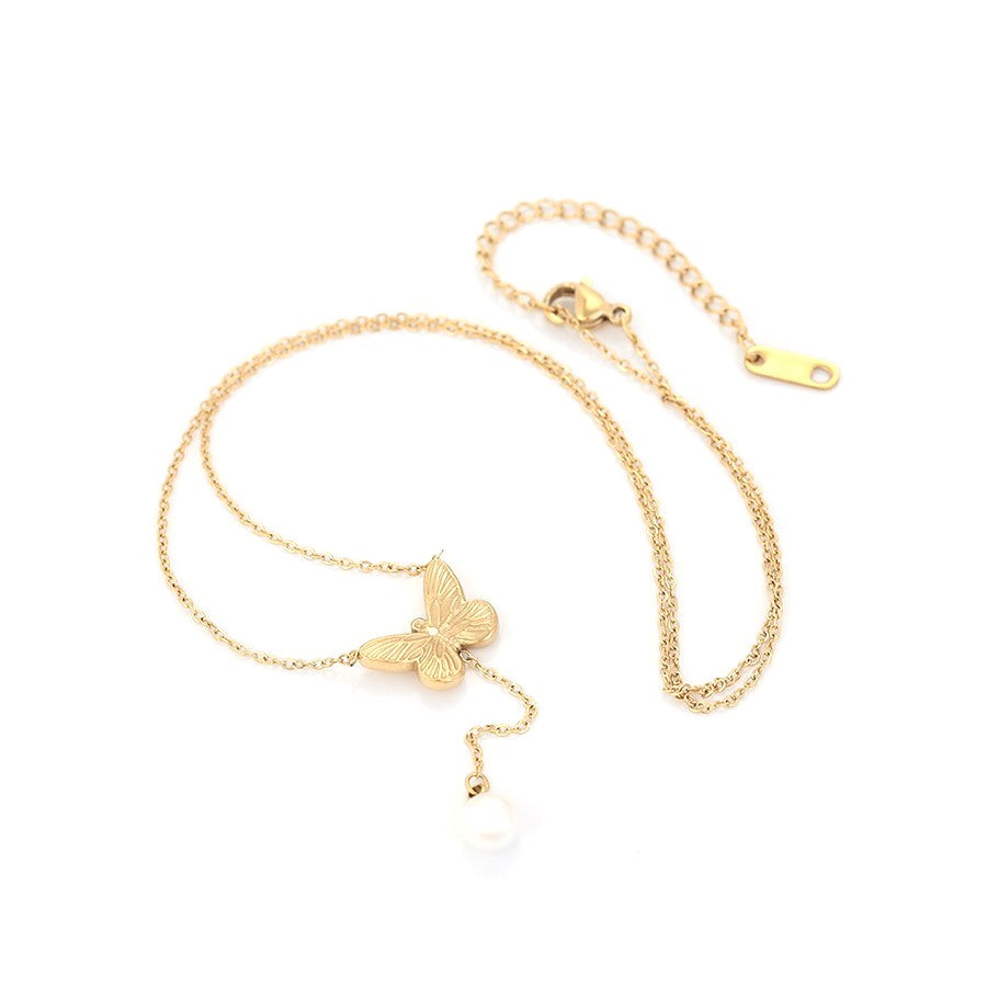 Resilient Butterfly Pearl Drop Necklace - HARMA