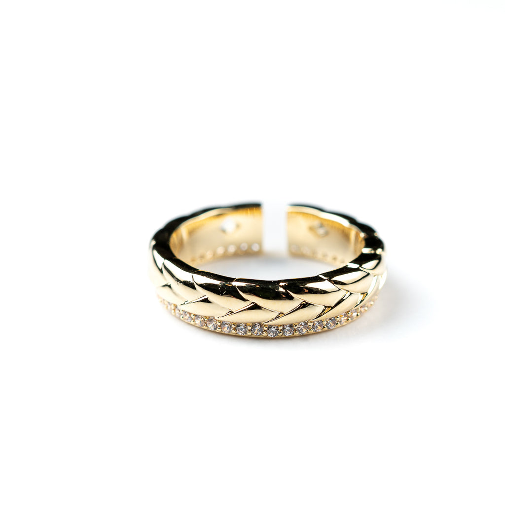 Harma Jewelry Sparkly Braid Eternity Adjustable Ring - new beginnings pearl 18K gold plated rings for women