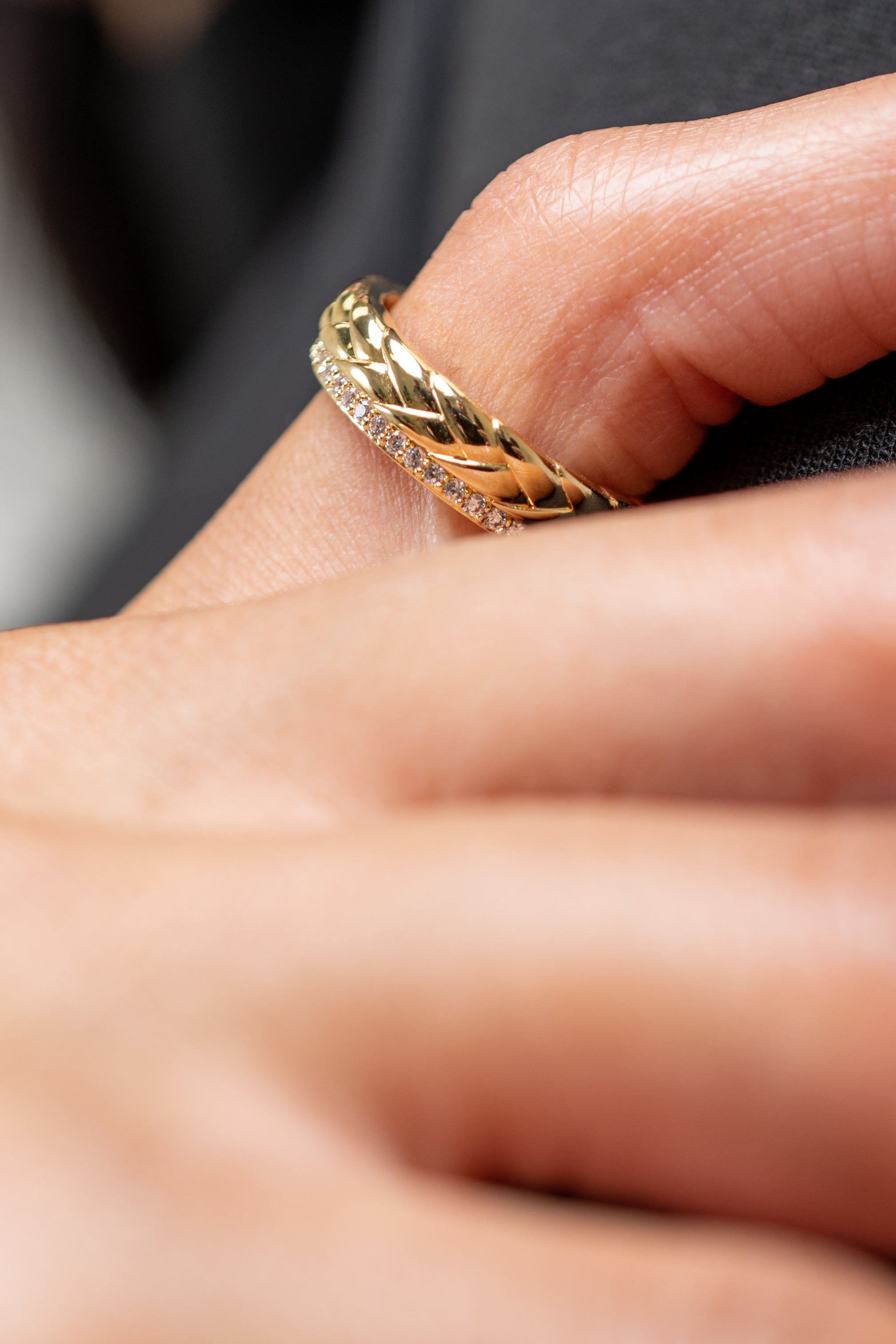 harma jewelry dawn collection 14k gold plated Sparkly Braid Eternity Adjustable Ring