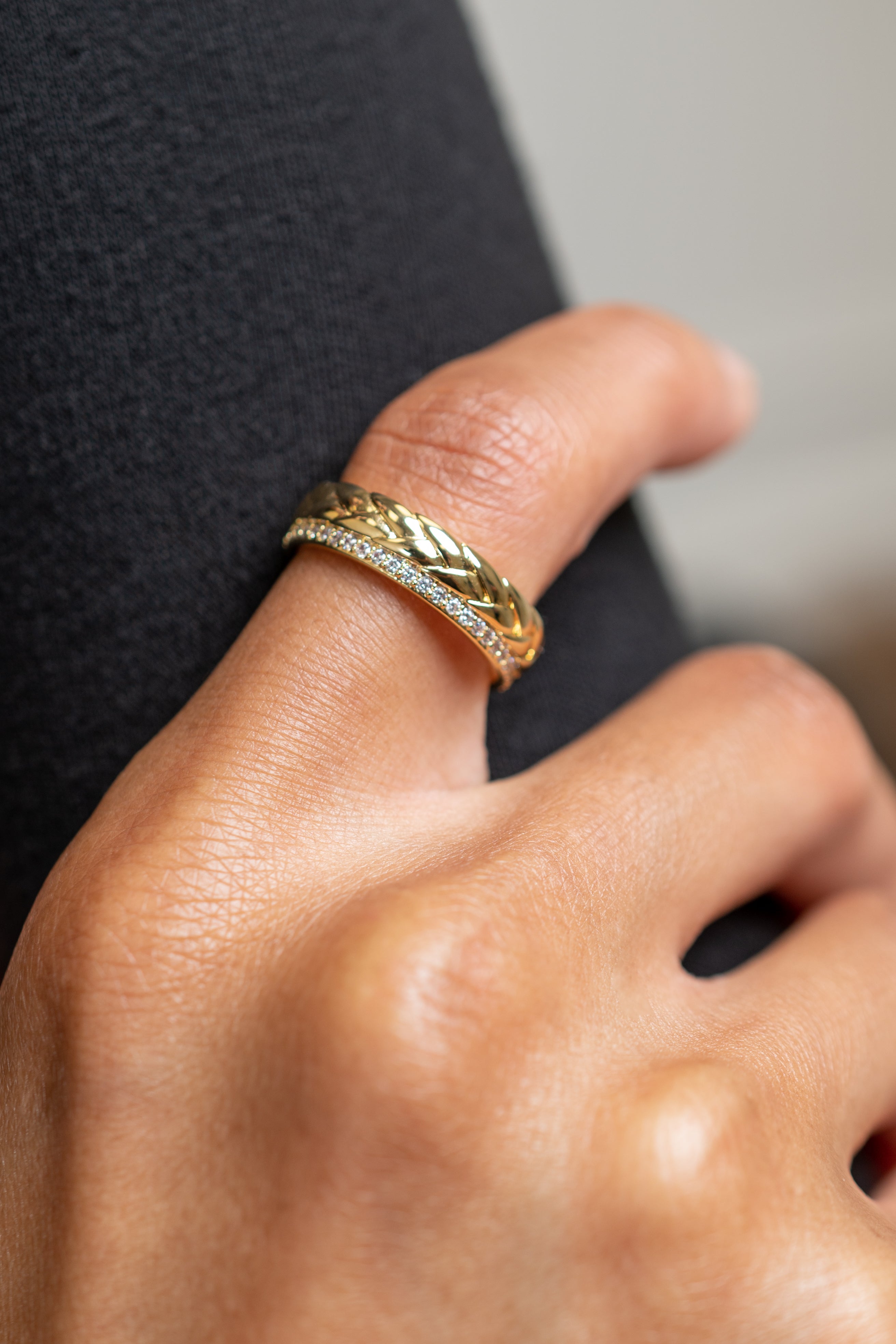 harma jewelry dawn collection 14k gold plated Sparkly Braid Eternity Adjustable Ring