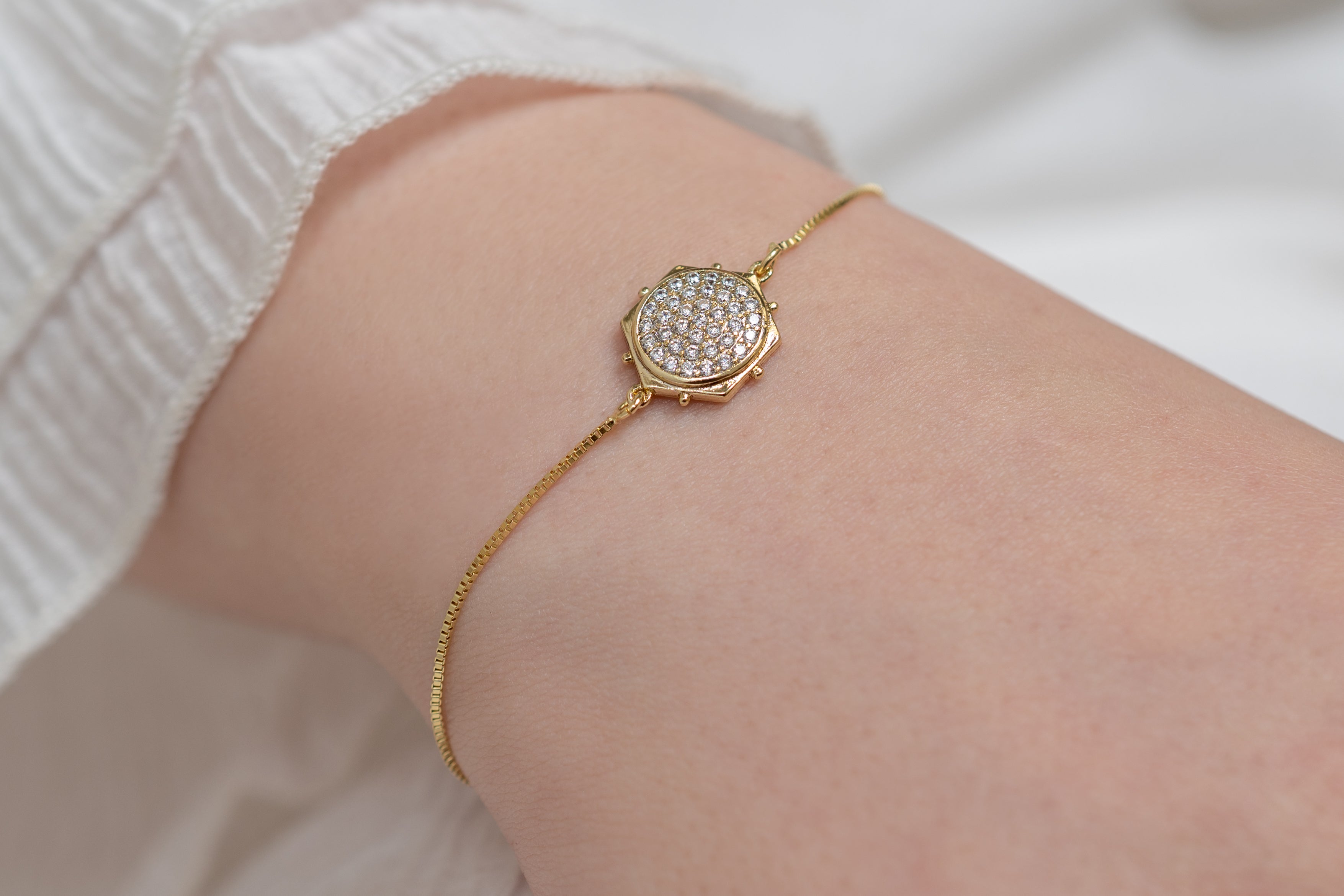 Harma Jewelry True North Hexagon Zirconia Bracelet - new beginnings pearl 18K gold plated bracelet for women