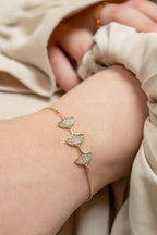Harma Jewelry Floral Petals Zirconia Adjustable Bolo Bracelet - faith-inspired 18K gold plated bracelet for women