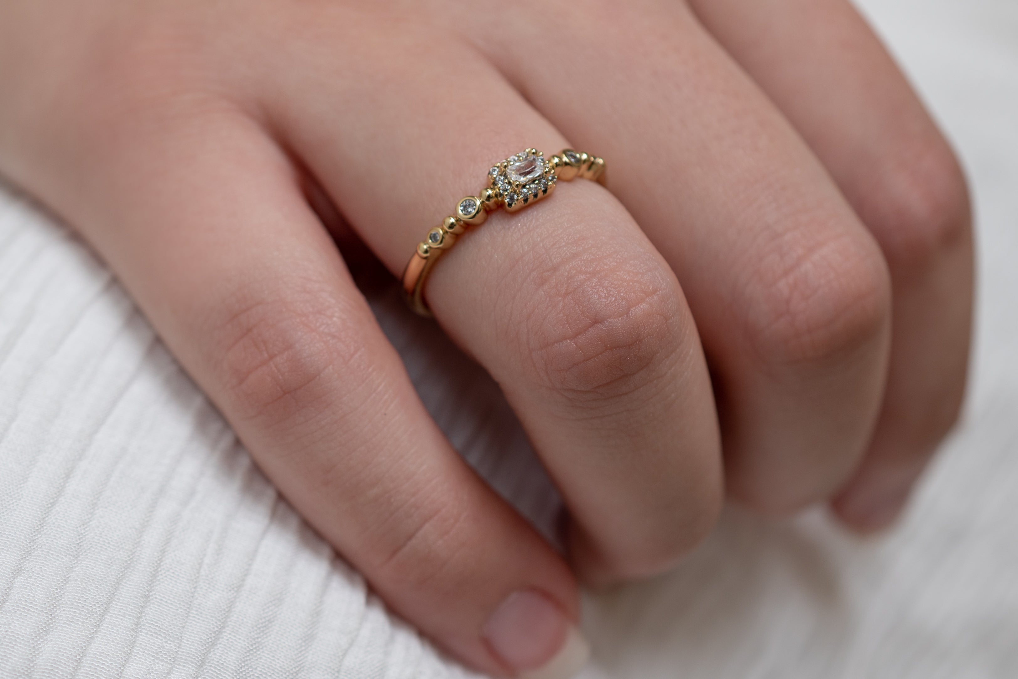 Harma jewelry 14k gold plated Sideways Baguette Dawn Zirconia Ring