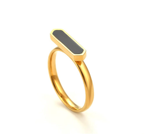 Harma Jewelry Alluring Black Hexagon Ring - bold statement black 18K gold plated rings for women