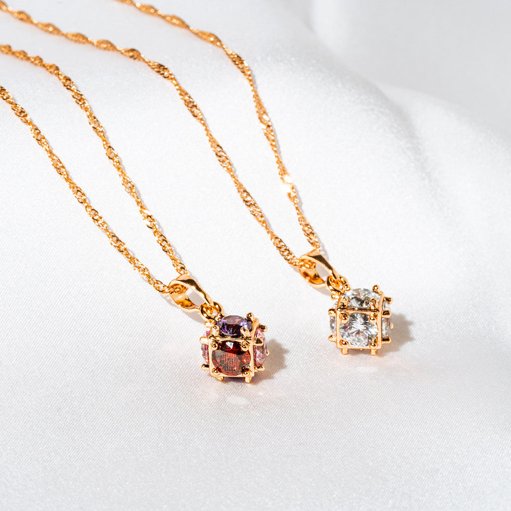 Harma Jewelry Harma Girls Vibrant Crystals Cube Necklace - everyday minimalist 18K gold plated necklace for women