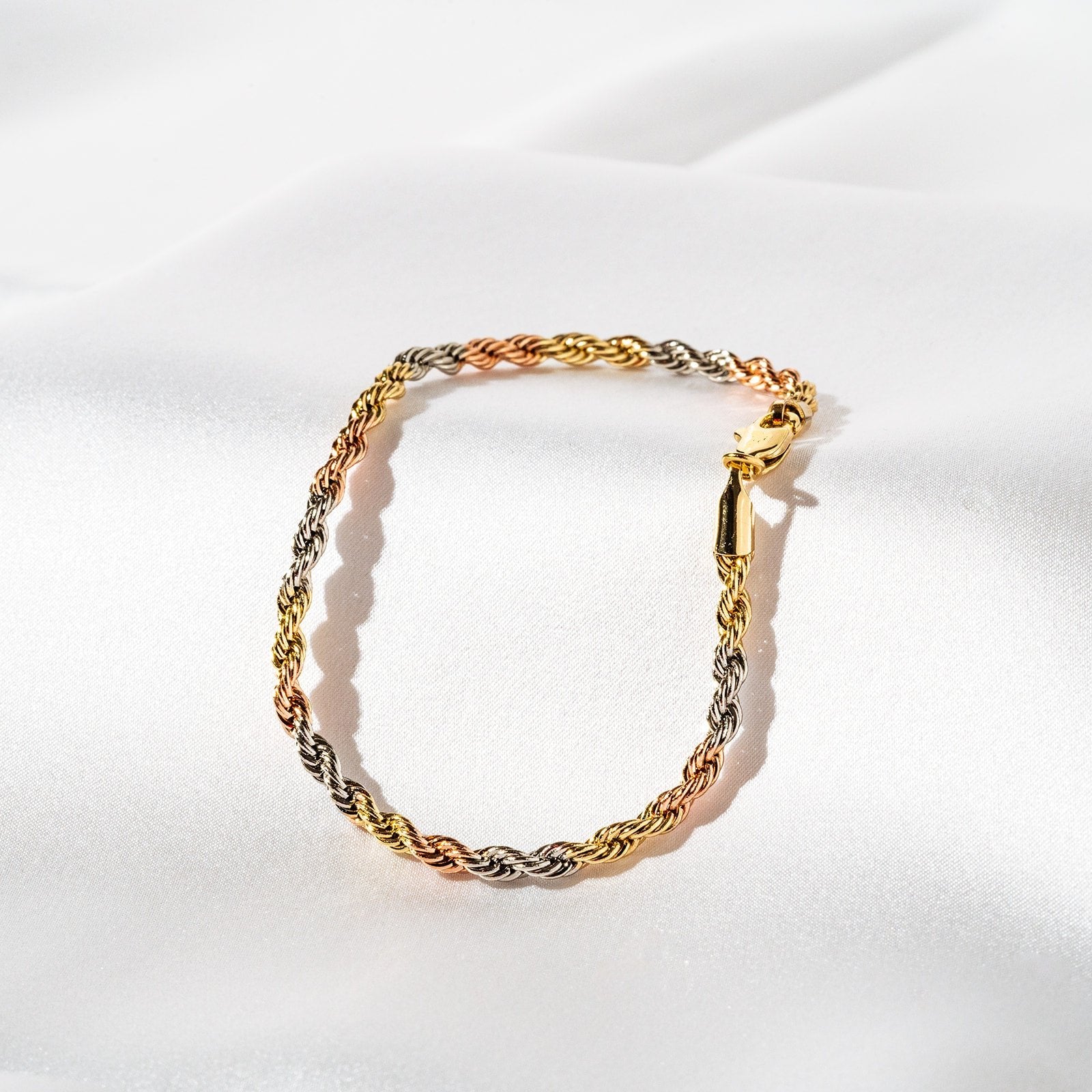 Harma Jewelry Harma Essential Tri-tone Rope Chain Bracelet - everyday minimalist 18K gold plated bracelet for women