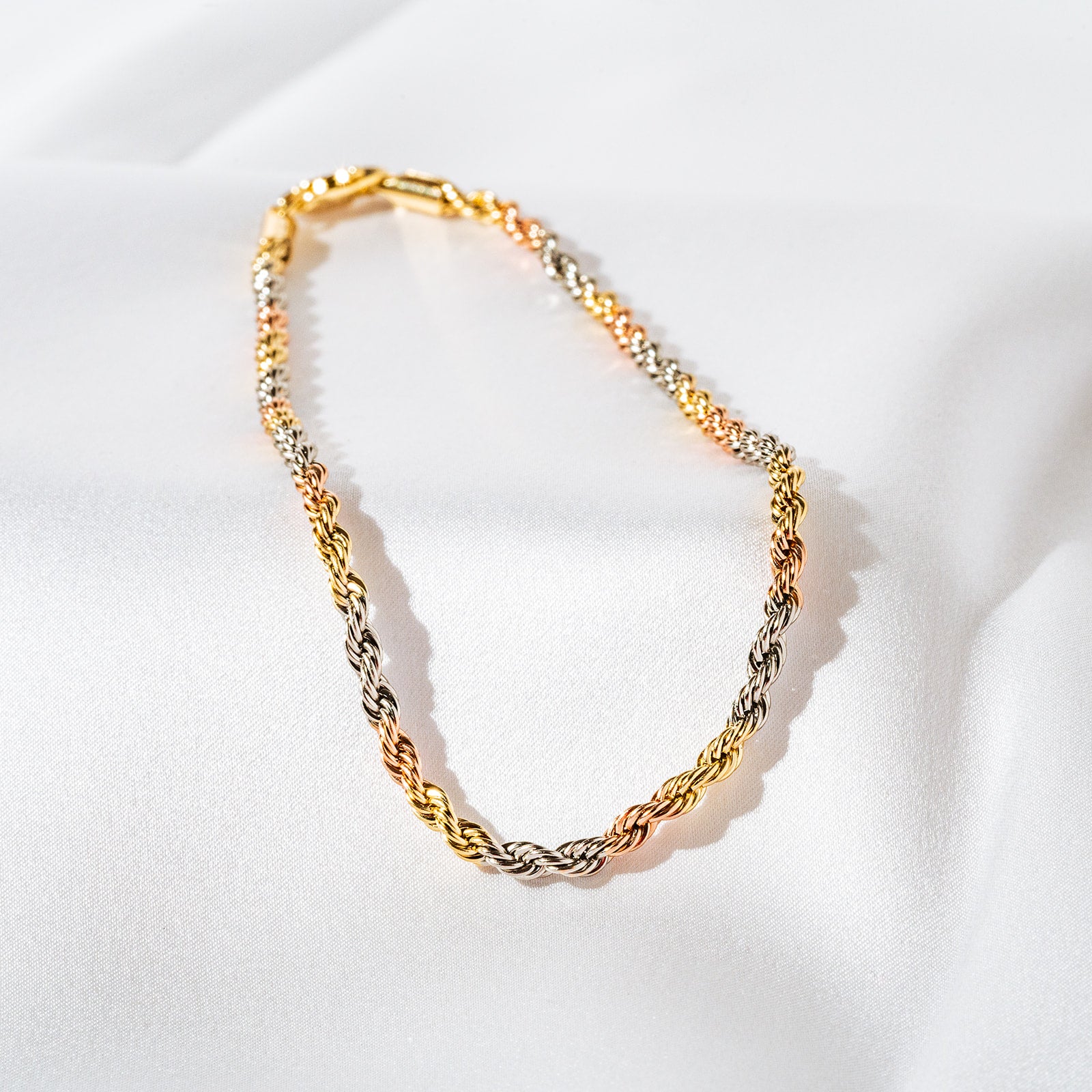 Harma Jewelry Harma Essential Tri-Tone Rope Chain Anklet - everyday minimalist 18K gold plated anklets for women