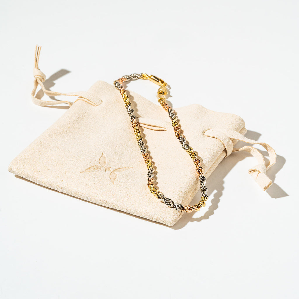 Harma Jewelry Harma Essential Tri-Tone Rope Chain Anklet - everyday minimalist 18K gold plated anklets for women