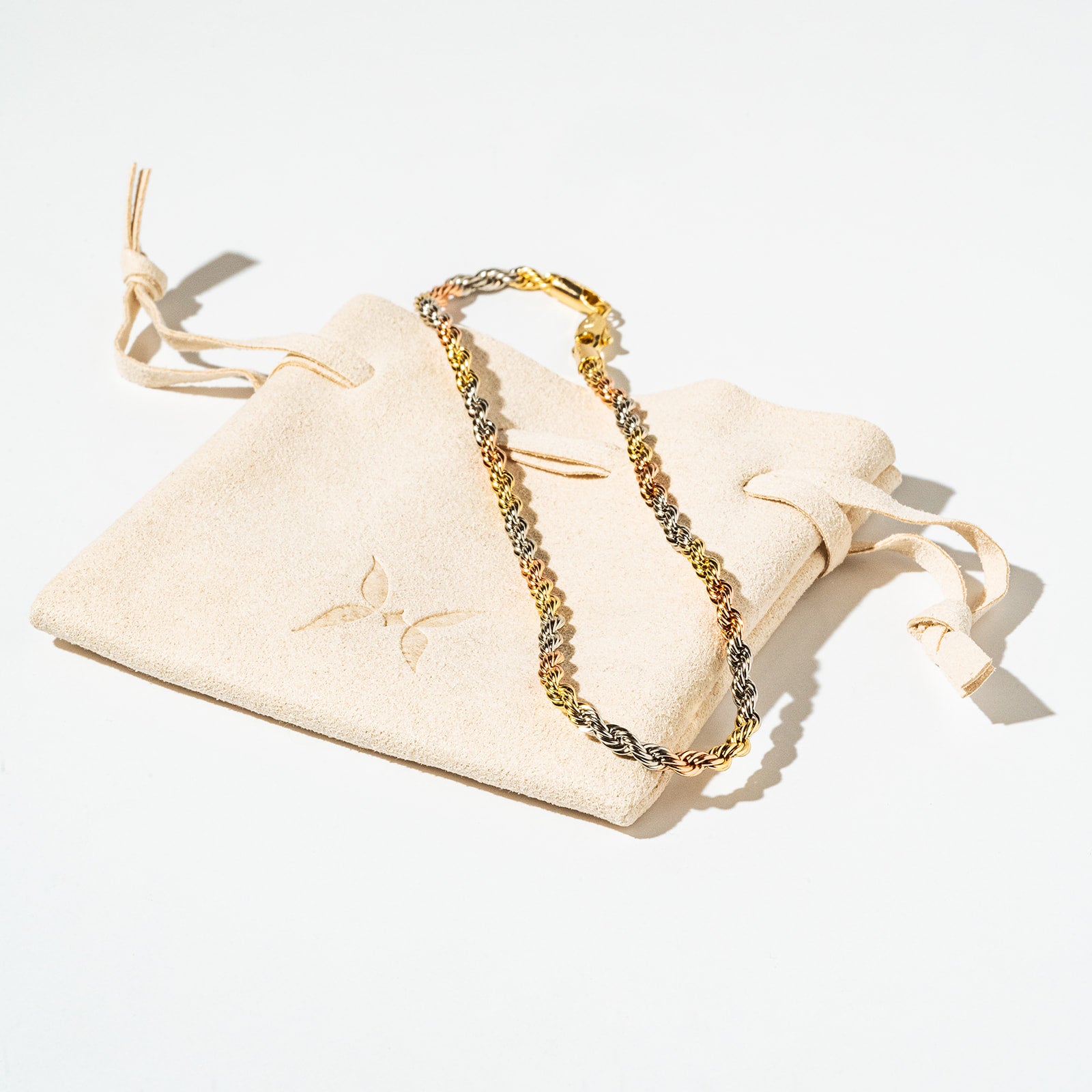 Harma Jewelry Harma Essential Tri-Tone Rope Chain Anklet - everyday minimalist 18K gold plated anklets for women
