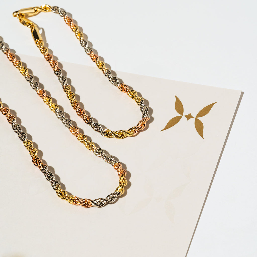Harma Jewelry Harma Essential Tri-Tone Rope Chain Anklet - everyday minimalist 18K gold plated anklets for women