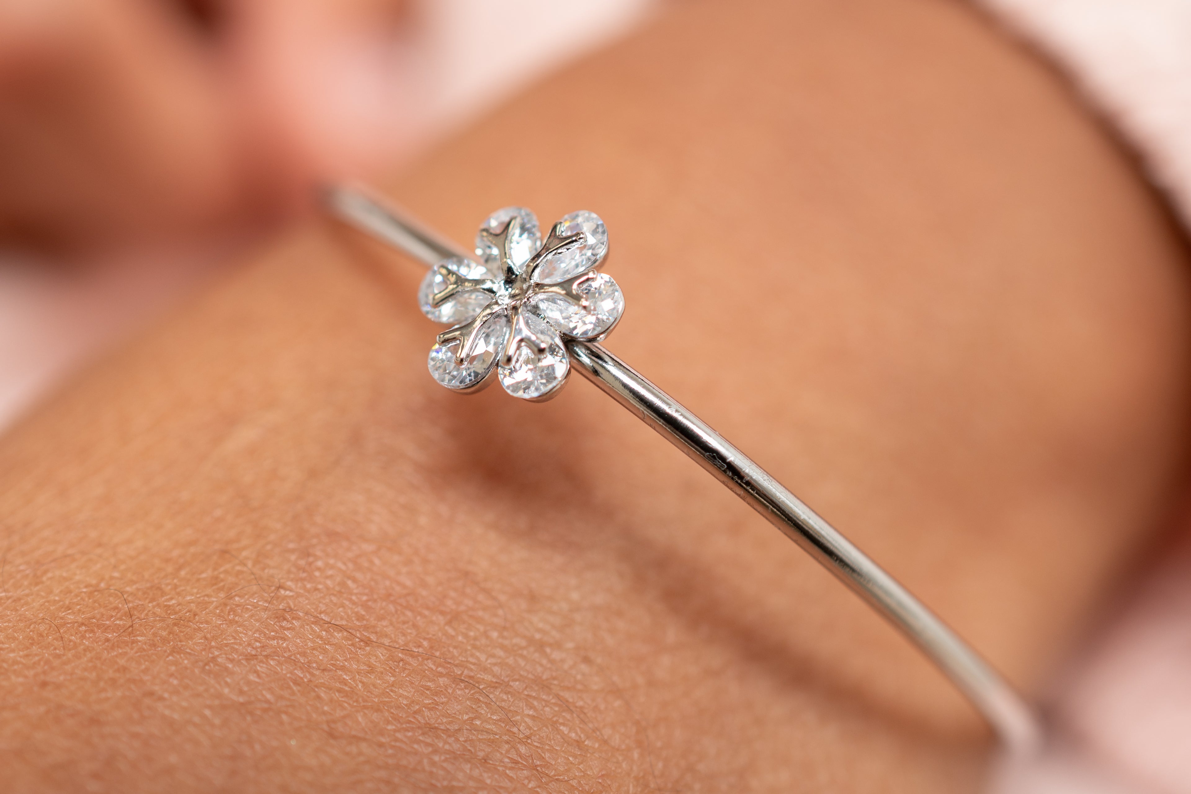 Harma Girls Flower Blossom Zirconia Adjustable Bangle Bracelet