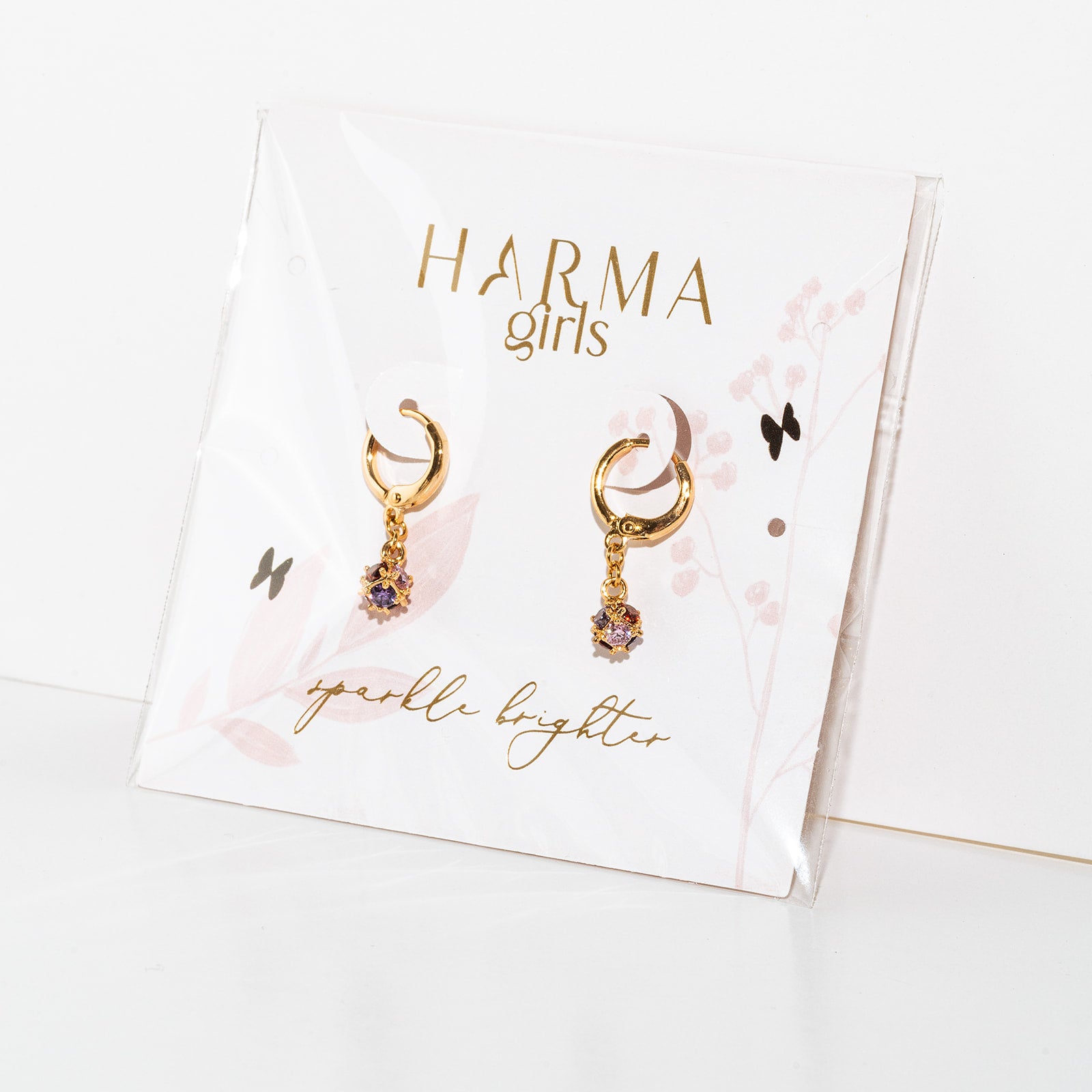 Harma Girls Vibrant Crystals Cube Dangle Hoop Earrings