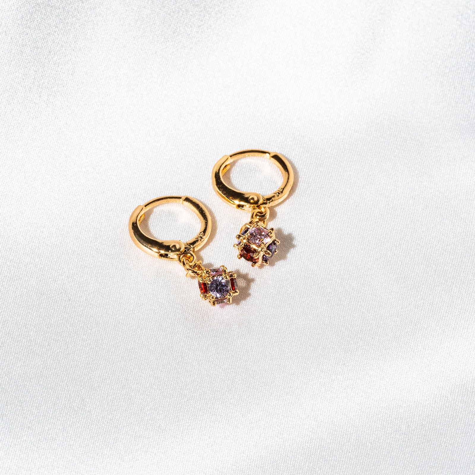 Harma Jewelry Harma Girls Vibrant Crystals Cube Dangle Hoop Earrings - summer golden glow 18K gold plated earrings for women