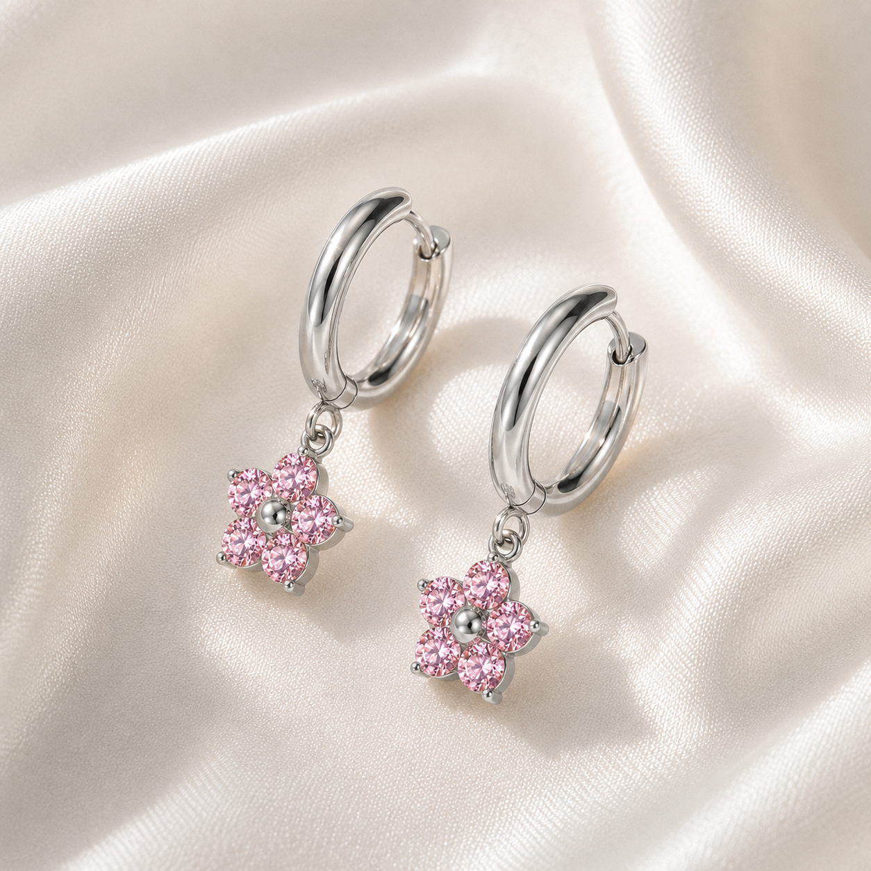 Harma Girls Little Bloom Zirconia Silver 10mm Hoop Earrings