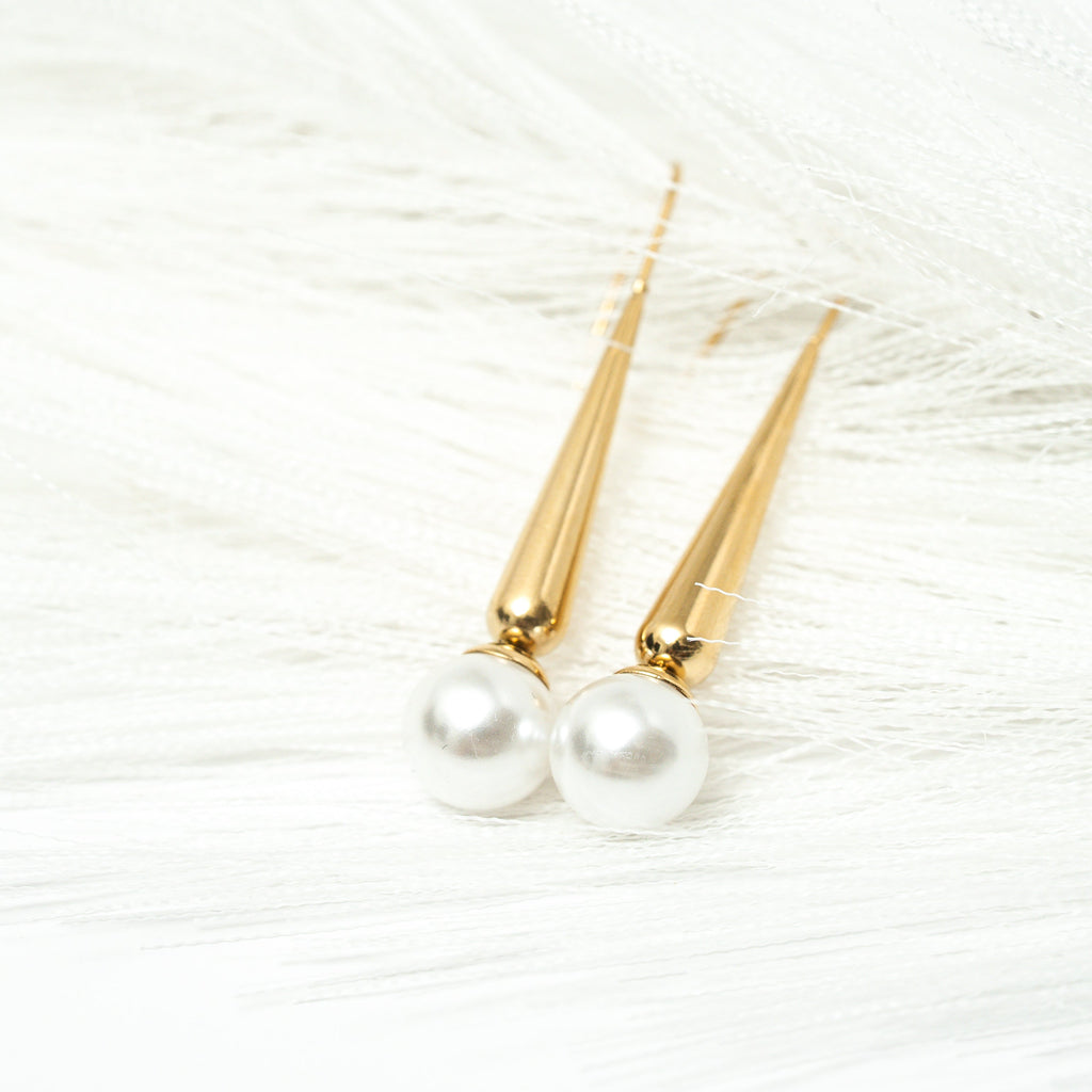 Harma Jewelry I Am Grounded Pearl Dangle Earrings - new beginnings pearl 18K gold plated earrings for women