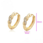 Gold hoop earrings with embedded stones, shown with measurements on a white background.