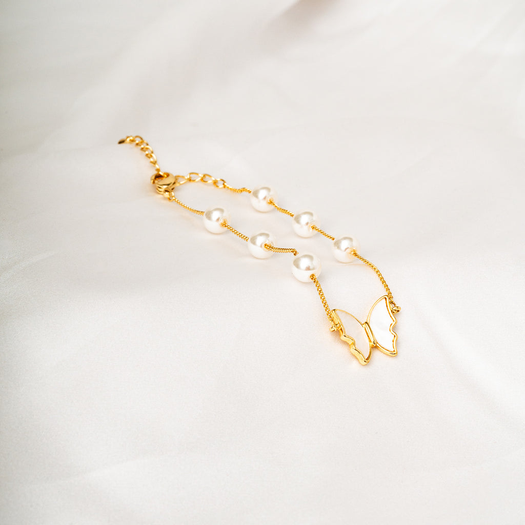 Harma Jewelry Gold plated Enchanted Butterfly Pearl Bracelet