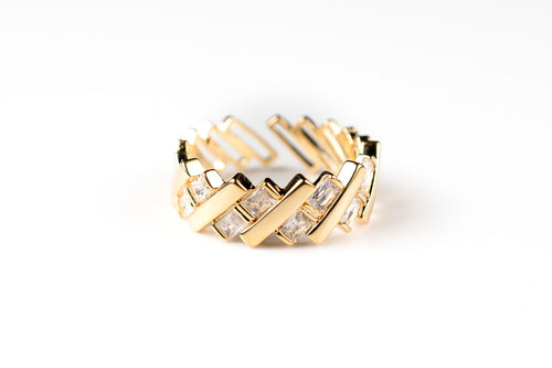 Harma Jewelry Diagonal Tetris Block Adjustable Ring - new beginnings pearl 18K gold plated rings for women