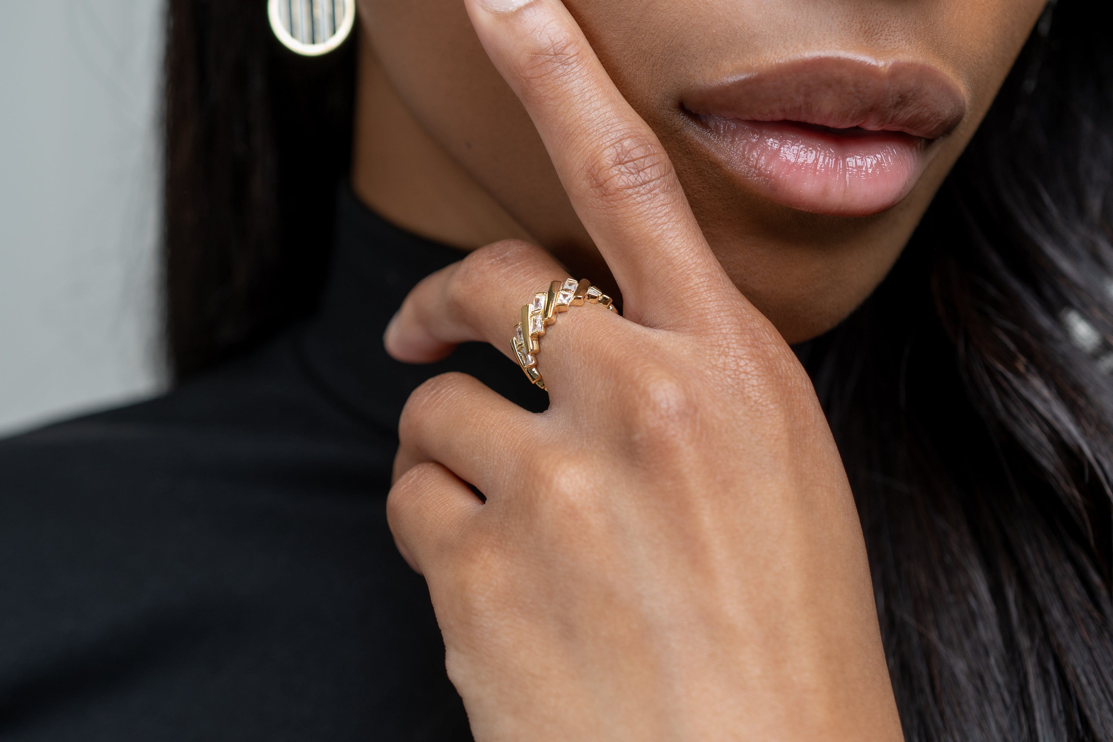 Harma jewelry dawn collection 14k gold plated Diagonal Tetris Block Adjustable Ring